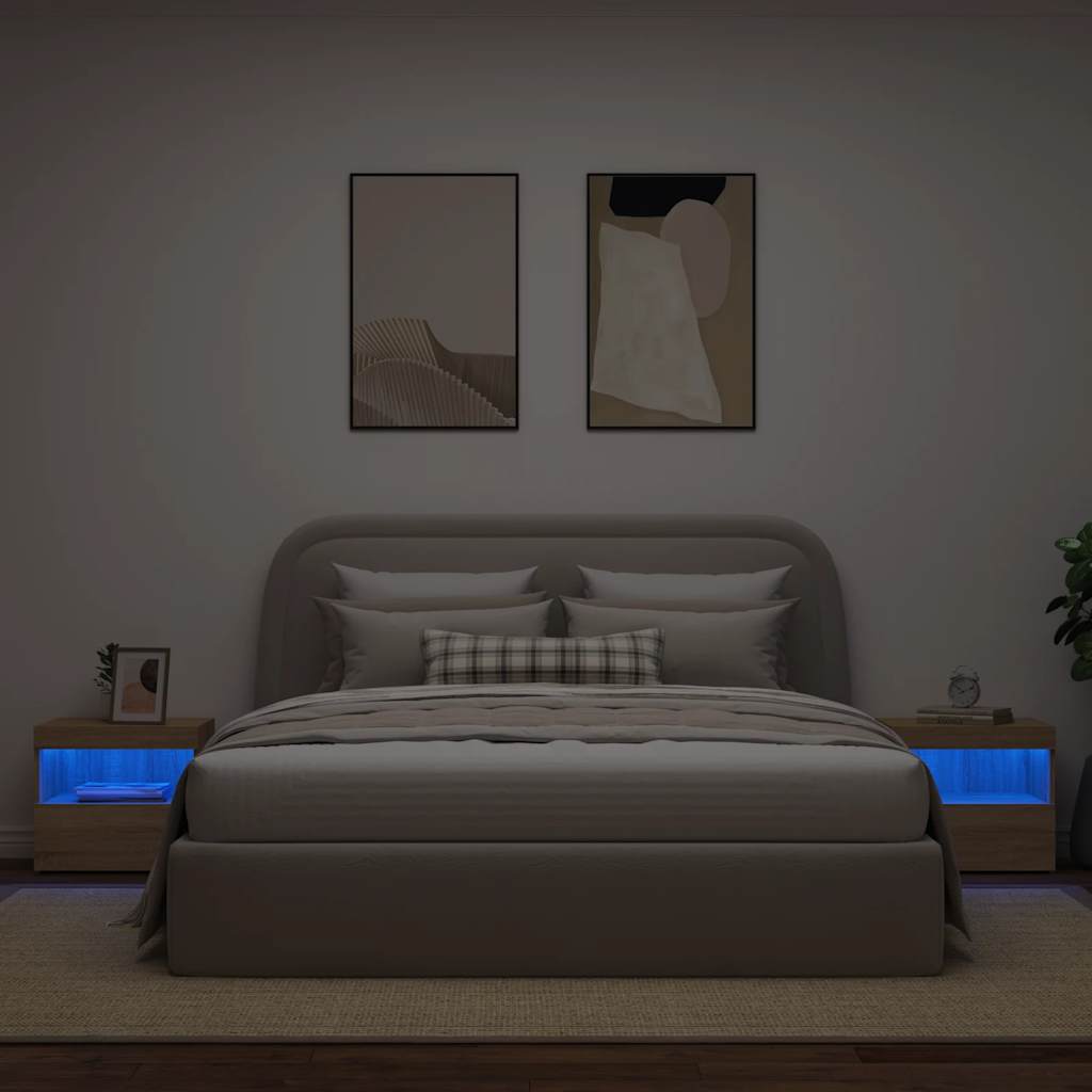 vidaXL Bedside Cabinets with LED Lights 2 pcs Sonoma Oak 50x40x45 cm