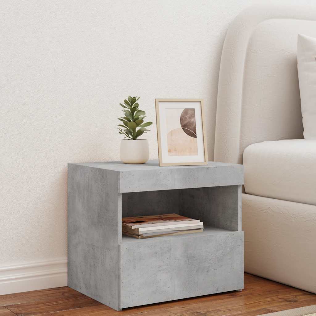 vidaXL Bedside Cabinet with LED Lights Concrete Grey 50x40x45 cm