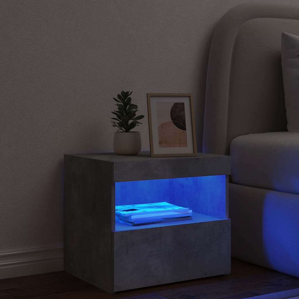 vidaXL Bedside Cabinet with LED Lights Concrete Grey 50x40x45 cm