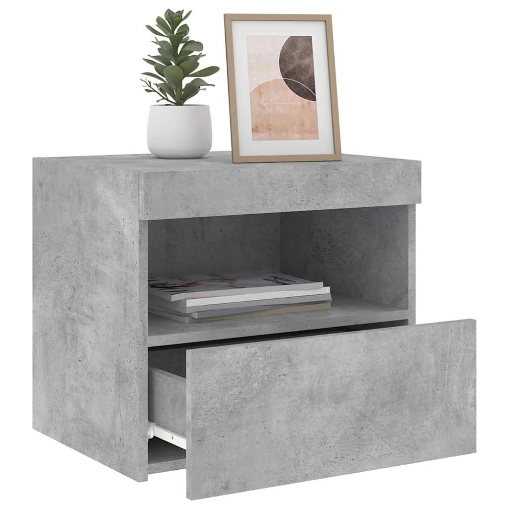vidaXL Bedside Cabinet with LED Lights Concrete Grey 50x40x45 cm