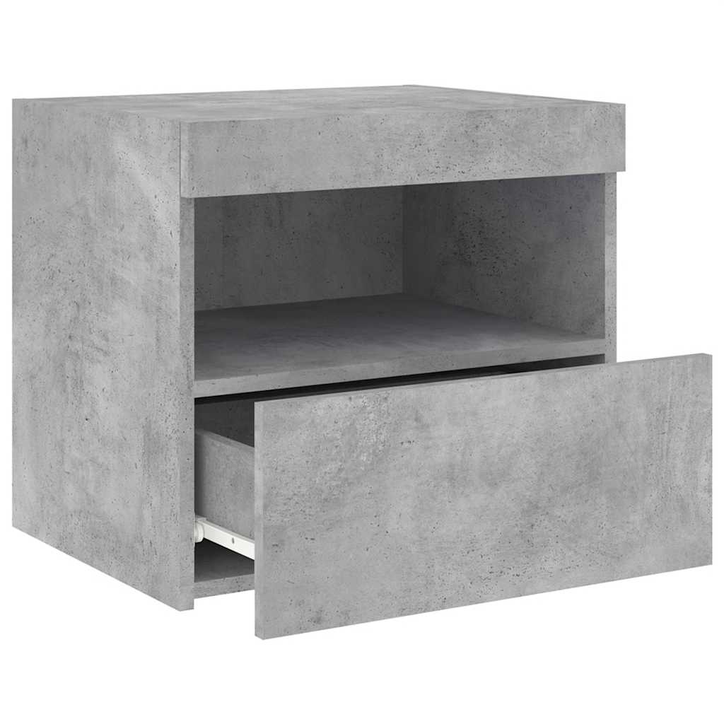 vidaXL Bedside Cabinet with LED Lights Concrete Grey 50x40x45 cm