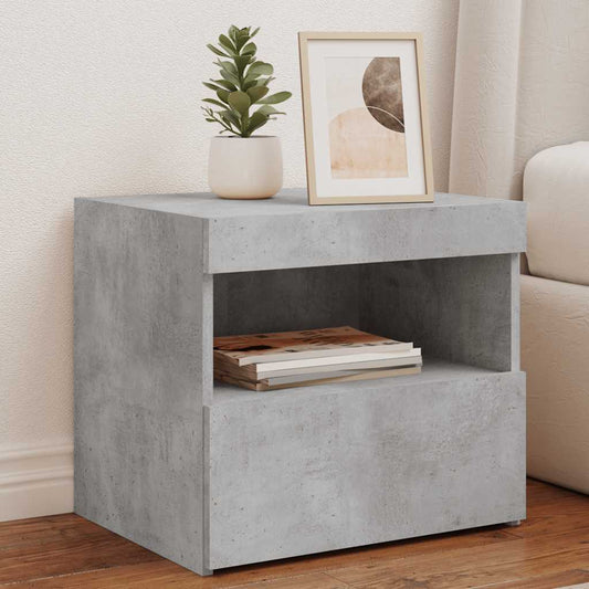 vidaXL Bedside Cabinet with LED Lights Concrete Grey 50x40x45 cm