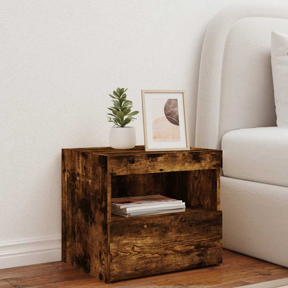 vidaXL Bedside Cabinet with LED Lights Smoked Oak 50x40x45 cm