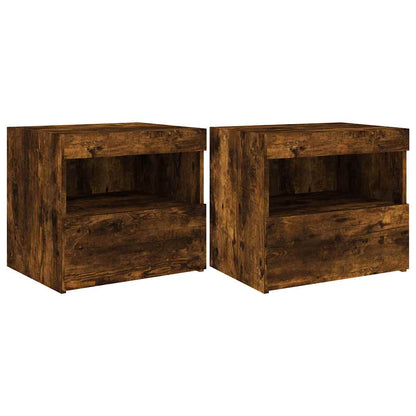 vidaXL Bedside Cabinets with LED Lights 2 pcs Smoked Oak 50x40x45 cm