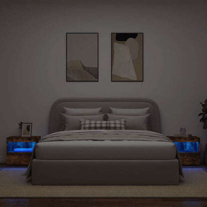 vidaXL Bedside Cabinets with LED Lights 2 pcs Smoked Oak 50x40x45 cm