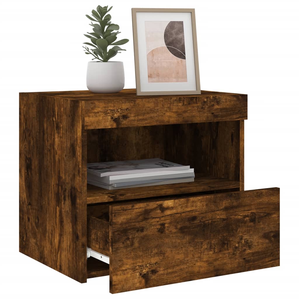 vidaXL Bedside Cabinets with LED Lights 2 pcs Smoked Oak 50x40x45 cm