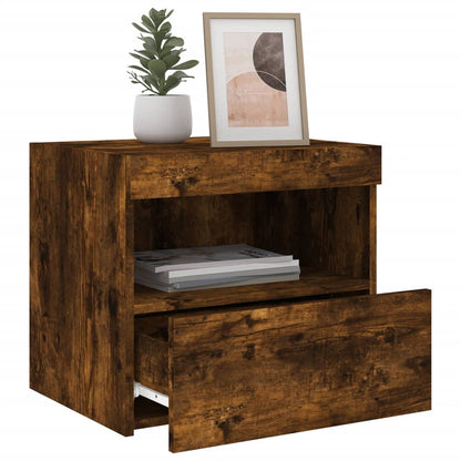 vidaXL Bedside Cabinets with LED Lights 2 pcs Smoked Oak 50x40x45 cm