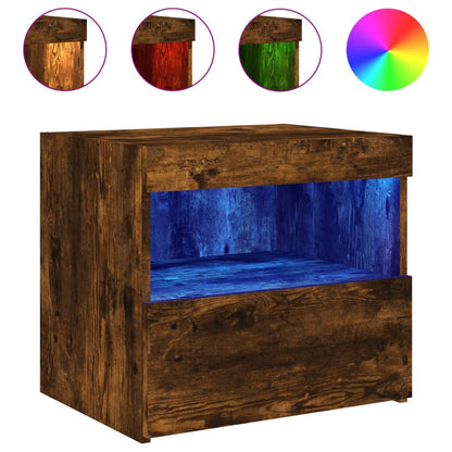 vidaXL Bedside Cabinets with LED Lights 2 pcs Smoked Oak 50x40x45 cm
