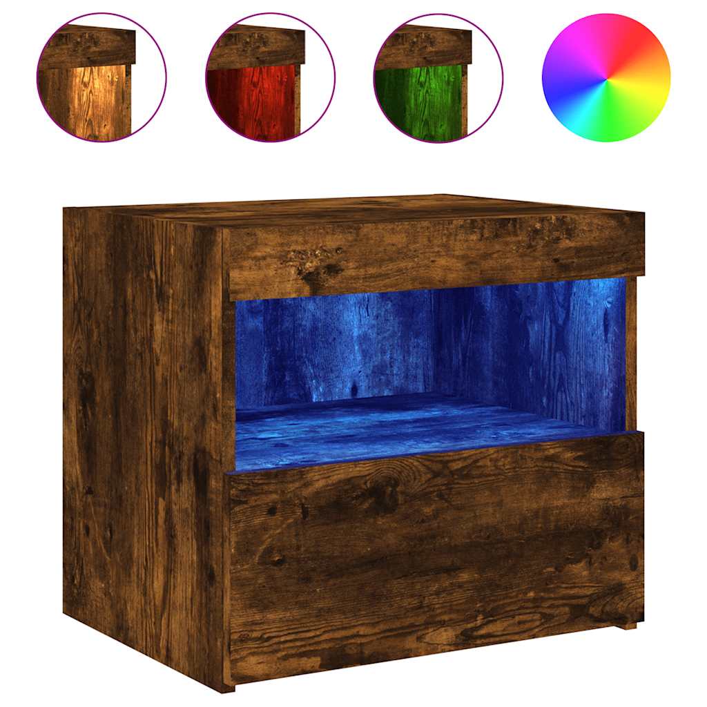 vidaXL Bedside Cabinets with LED Lights 2 pcs Smoked Oak 50x40x45 cm