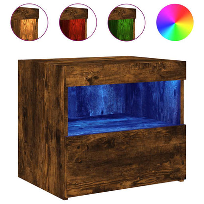 vidaXL Bedside Cabinets with LED Lights 2 pcs Smoked Oak 50x40x45 cm
