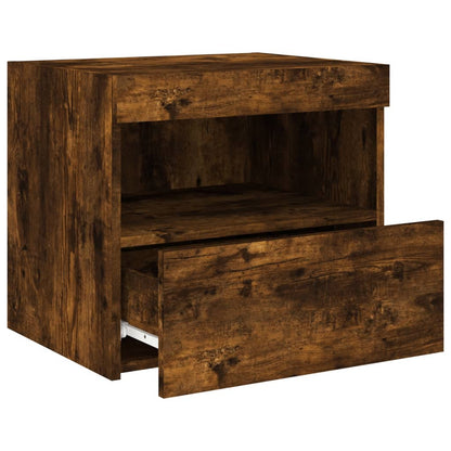 vidaXL Bedside Cabinets with LED Lights 2 pcs Smoked Oak 50x40x45 cm