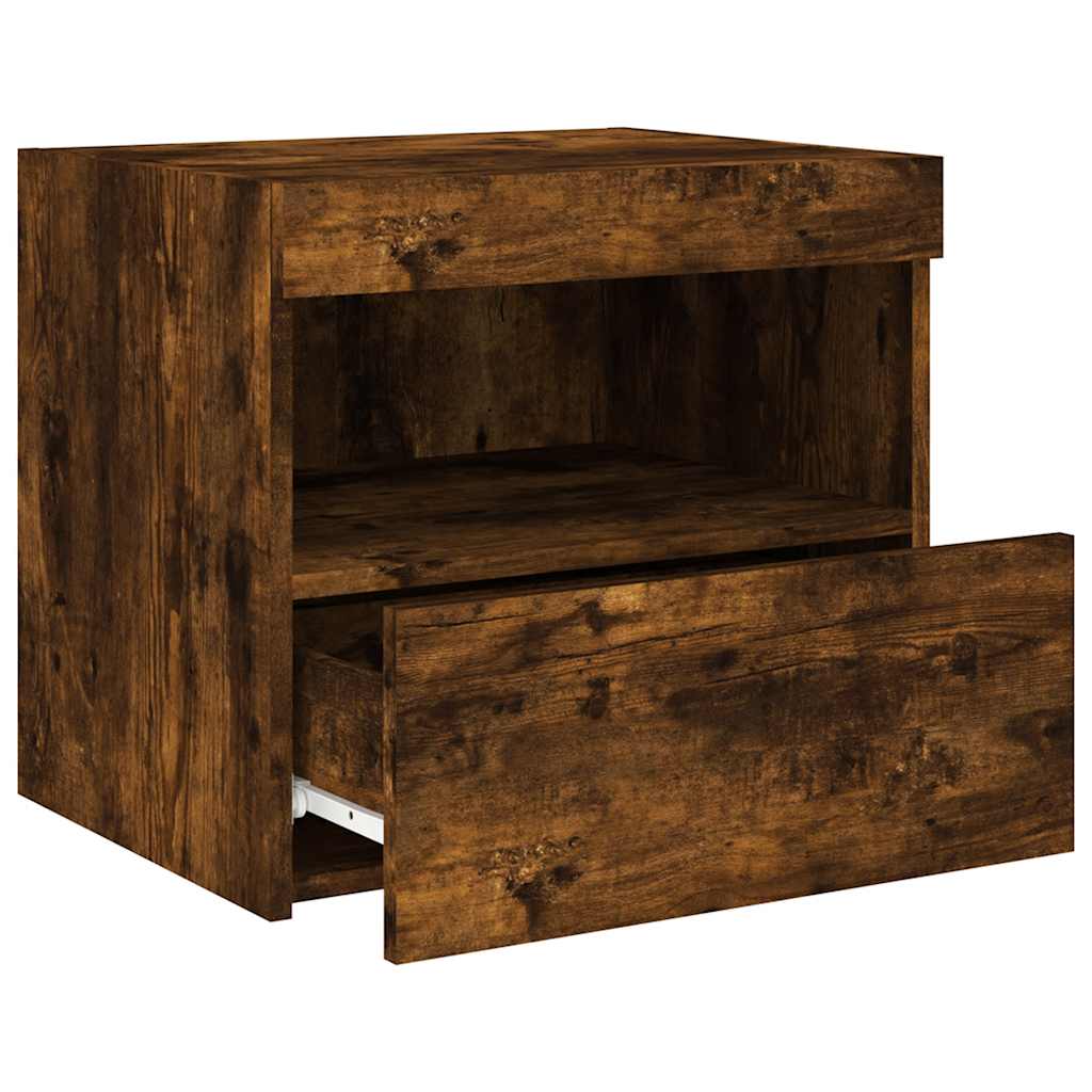 vidaXL Bedside Cabinets with LED Lights 2 pcs Smoked Oak 50x40x45 cm