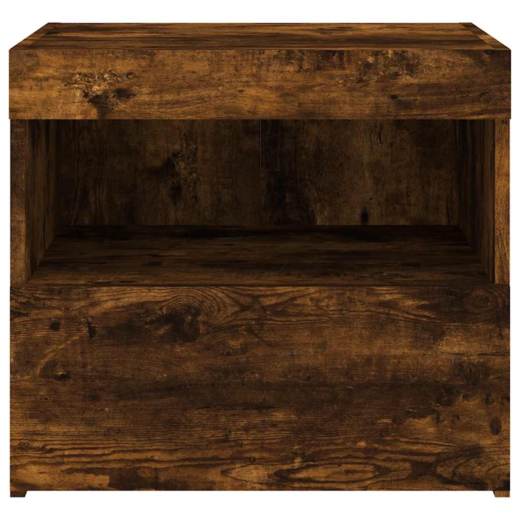 vidaXL Bedside Cabinets with LED Lights 2 pcs Smoked Oak 50x40x45 cm