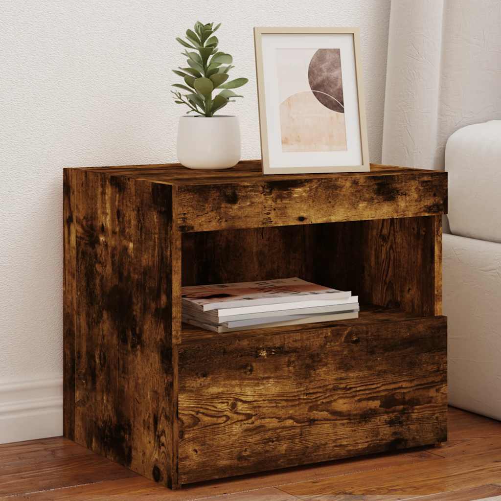 vidaXL Bedside Cabinets with LED Lights 2 pcs Smoked Oak 50x40x45 cm