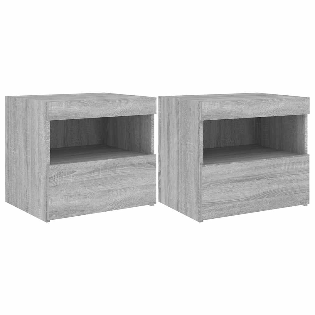 vidaXL Bedside Cabinets with LED Lights 2 pcs Grey Sonoma 50x40x45 cm