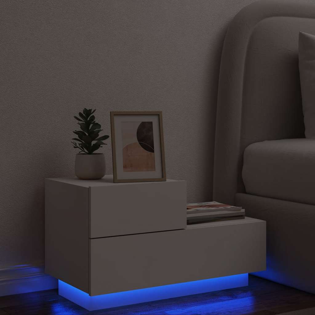 vidaXL Bedside Cabinet with LED Lights White 70x36x40,5 cm