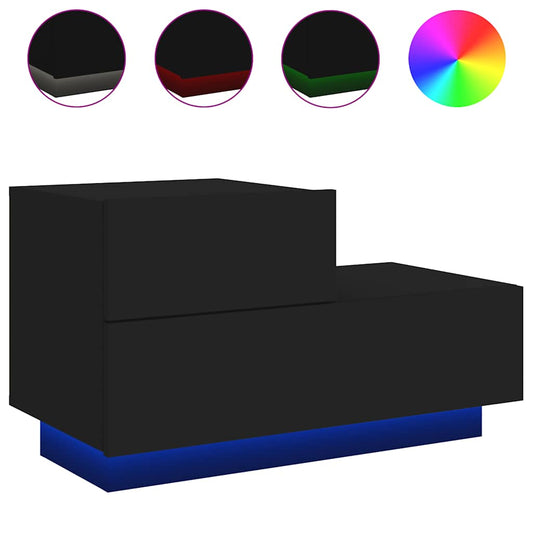 vidaXL Bedside Cabinet with LED Lights Black 70x36x40,5 cm