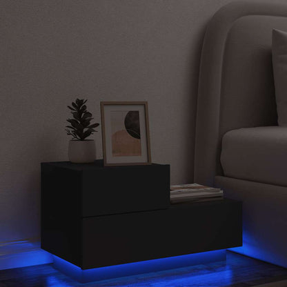 vidaXL Bedside Cabinet with LED Lights Black 70x36x40,5 cm