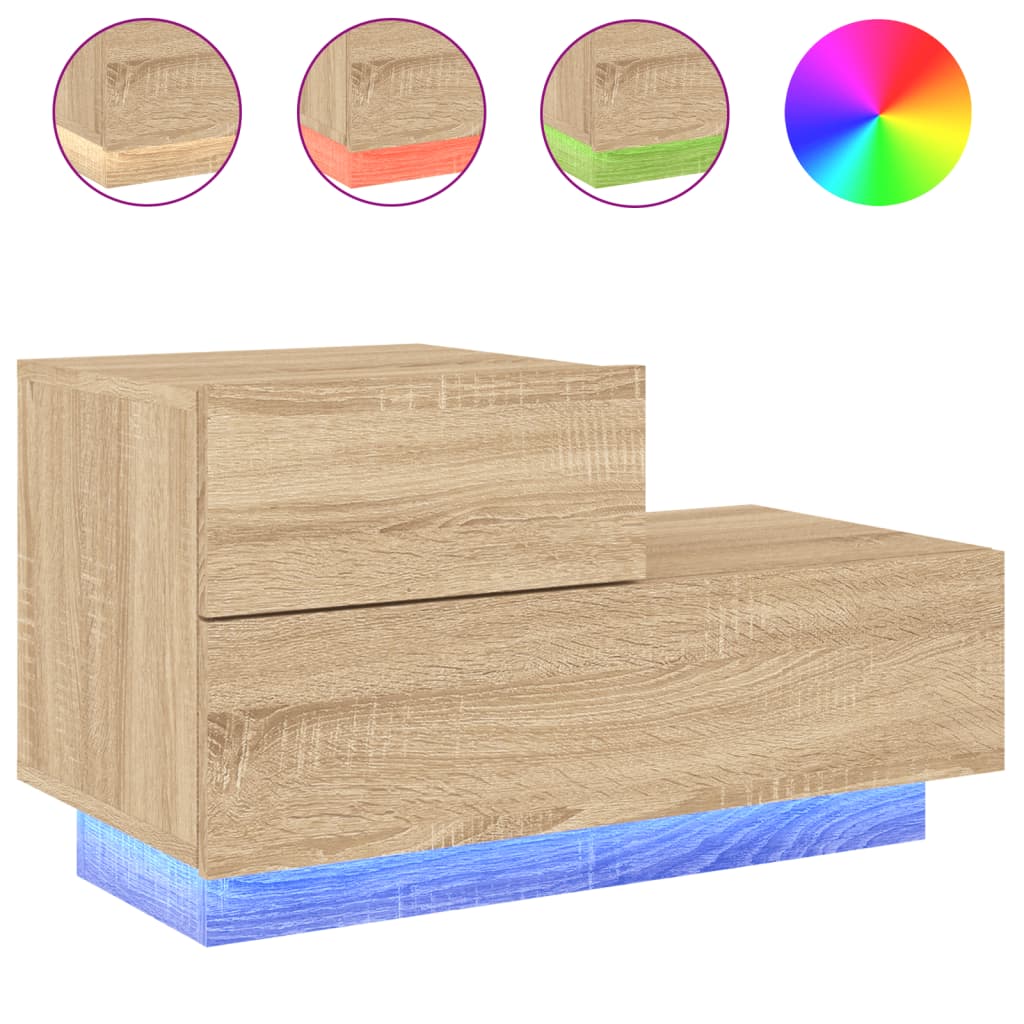 vidaXL Bedside Cabinet with LED Lights Sonoma Oak 70x36x40.5 cm