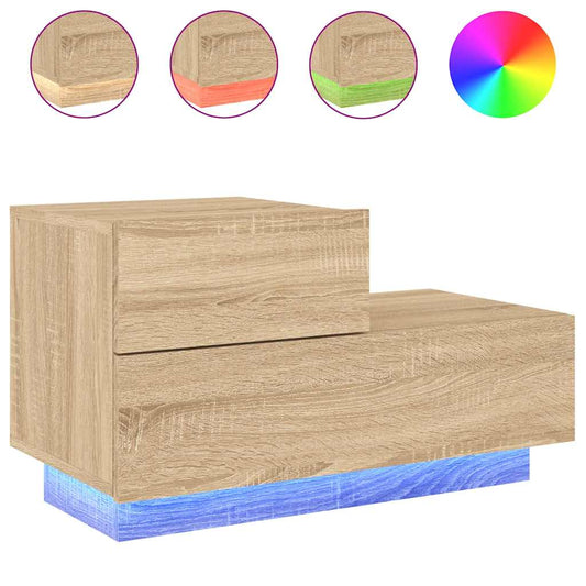 vidaXL Bedside Cabinet with LED Lights Sonoma Oak 70x36x40,5 cm