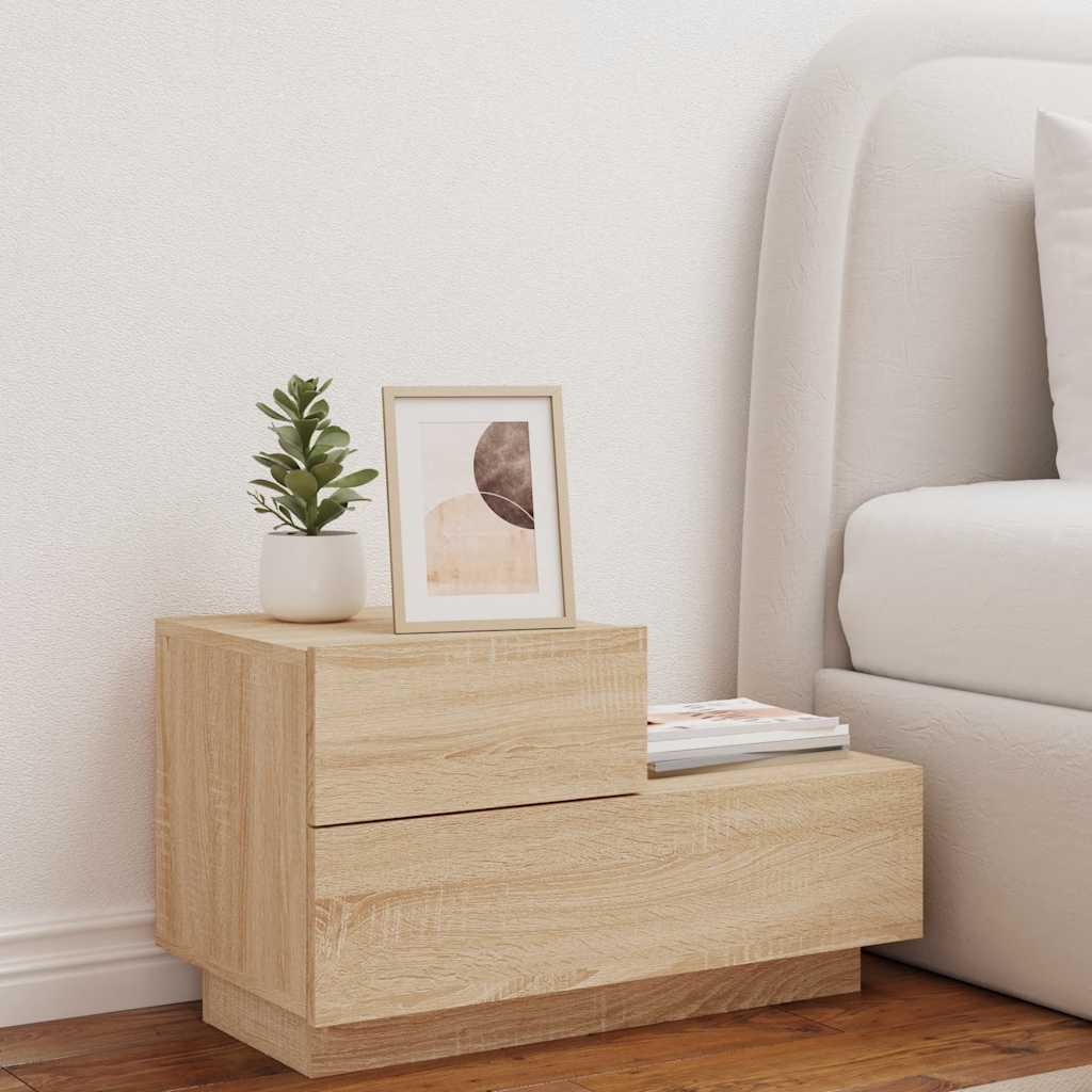 vidaXL Bedside Cabinet with LED Lights Sonoma Oak 70x36x40,5 cm
