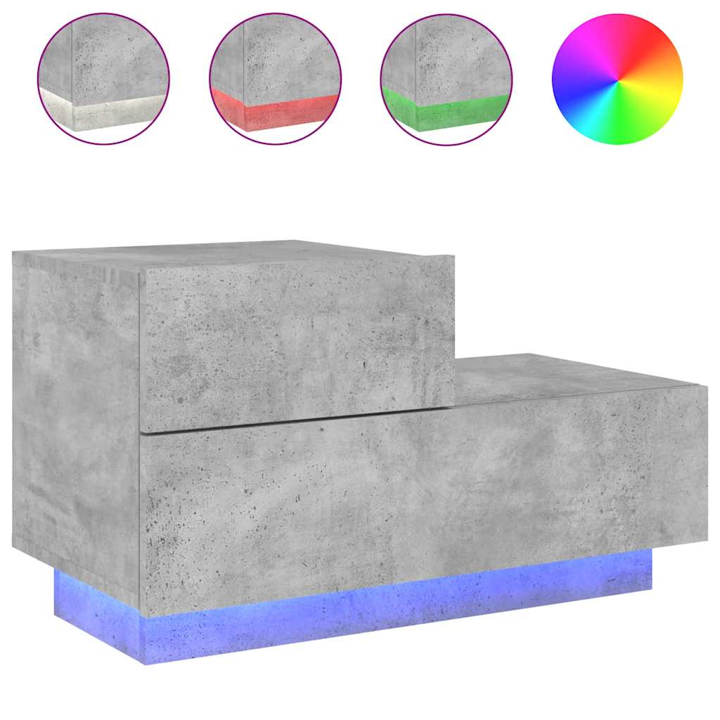 vidaXL Bedside Cabinet with LED Lights Concrete Grey 70x36x40,5 cm