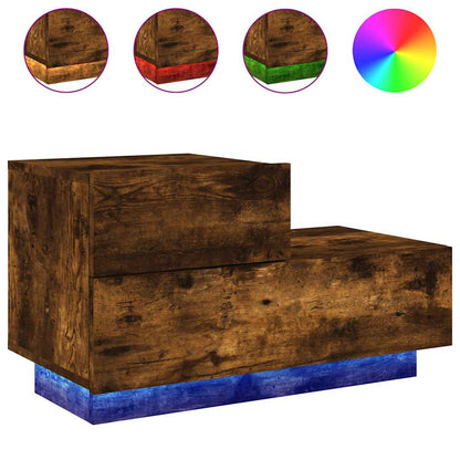 vidaXL Bedside Cabinet with LED Lights Smoked Oak 70x36x40,5 cm