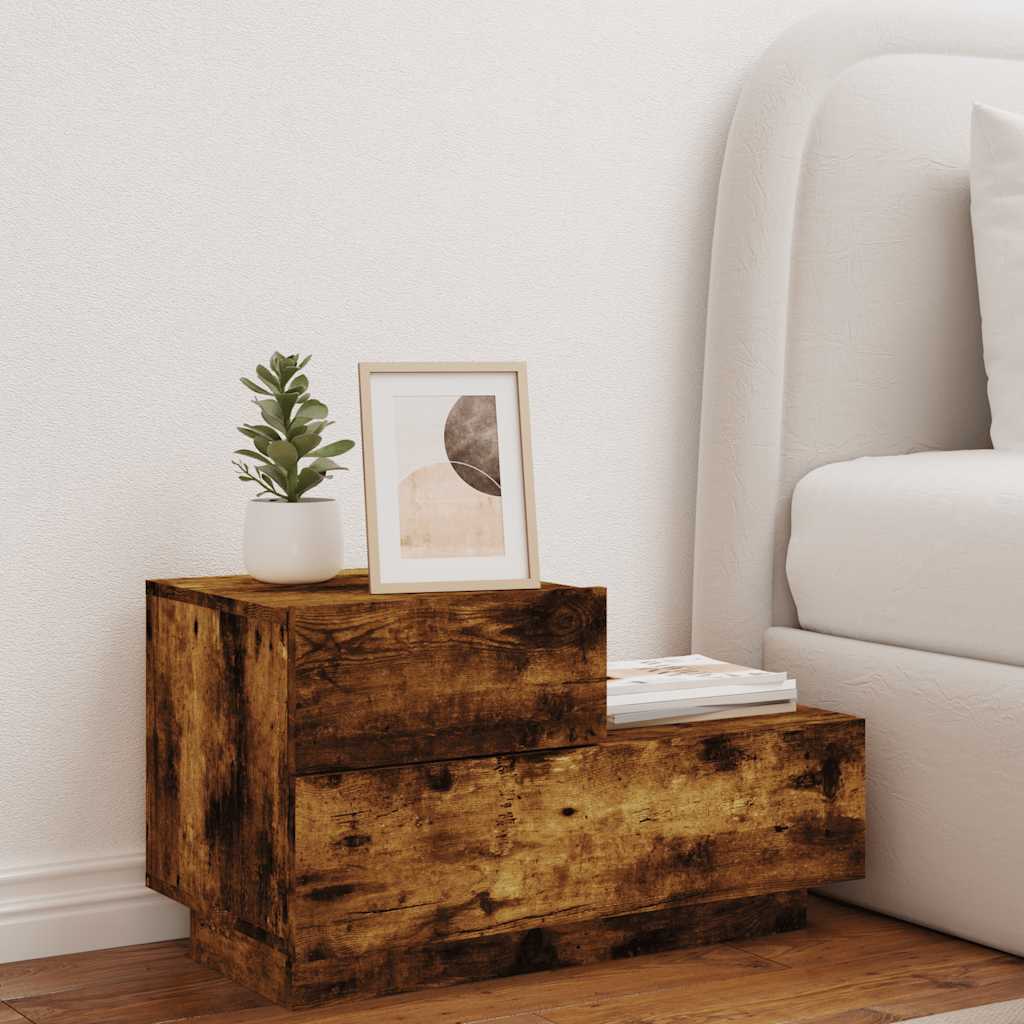 vidaXL Bedside Cabinet with LED Lights Smoked Oak 70x36x40.5 cm