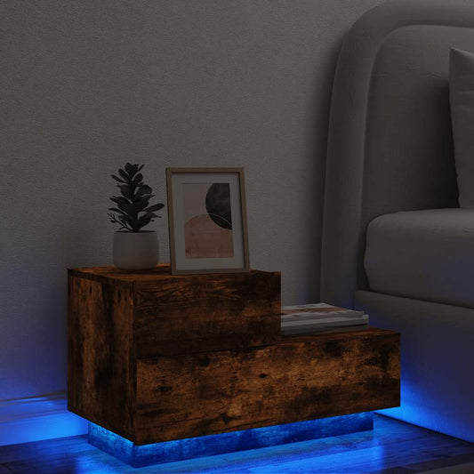 vidaXL Bedside Cabinet with LED Lights Smoked Oak 70x36x40,5 cm