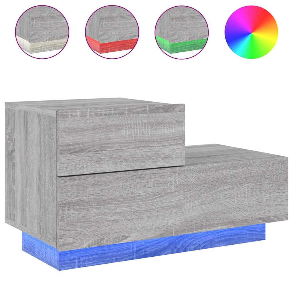 vidaXL Bedside Cabinet with LED Lights Grey Sonoma 70x36x40,5 cm