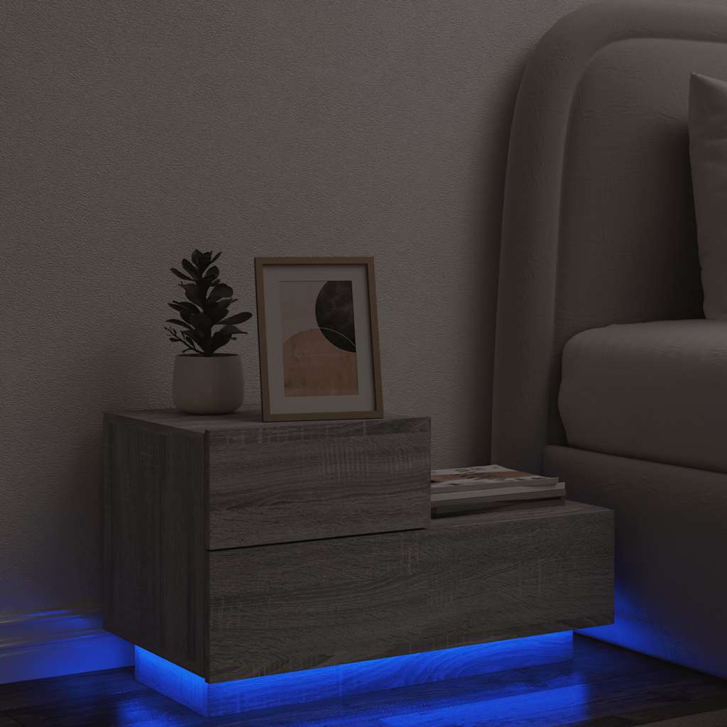 vidaXL Bedside Cabinet with LED Lights Grey Sonoma 70x36x40,5 cm