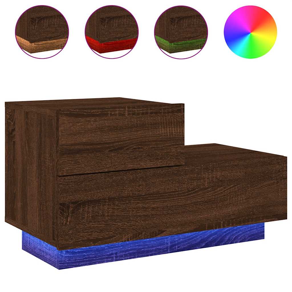 vidaXL Bedside Cabinet with LED Lights Brown Oak 70x36x40,5 cm