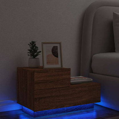 vidaXL Bedside Cabinet with LED Lights Brown Oak 70x36x40,5 cm