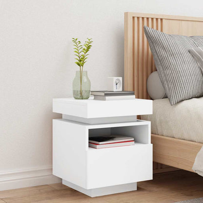 vidaXL Bedside Cabinet with LED Lights White 40x39x48,5 cm