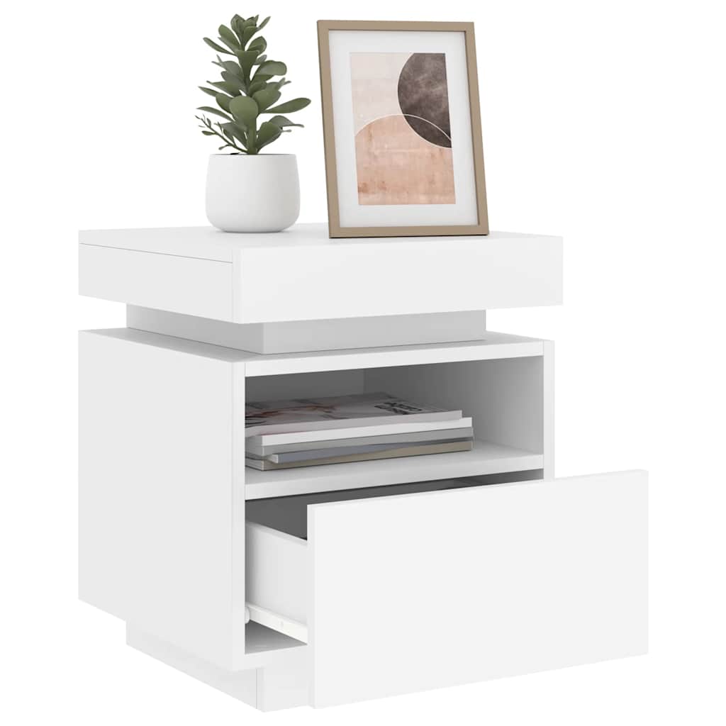 vidaXL Bedside Cabinets with LED Lights 2 pcs White 40x39x48,5 cm