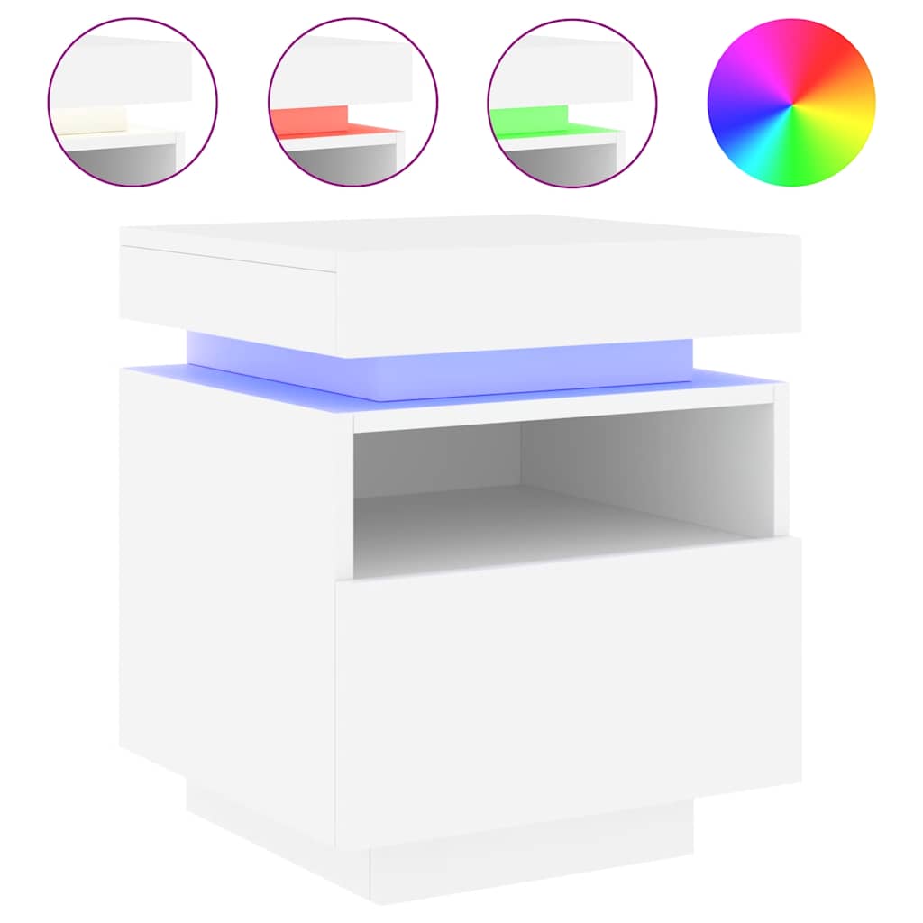 vidaXL Bedside Cabinets with LED Lights 2 pcs White 40x39x48,5 cm