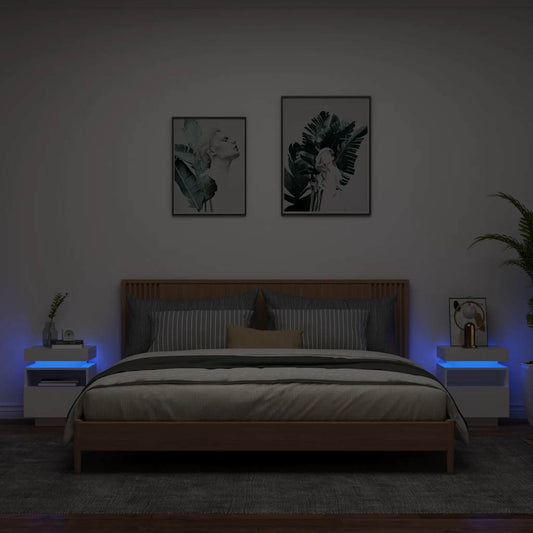 vidaXL Bedside Cabinets with LED Lights 2 pcs White 40x39x48,5 cm