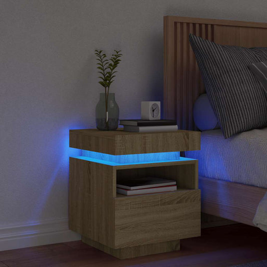 vidaXL Bedside Cabinet with LED Lights Sonoma Oak 40x39x48,5 cm