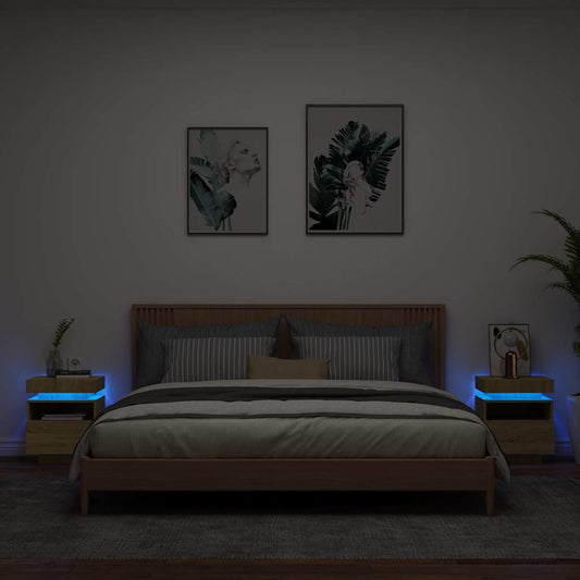 vidaXL Bedside Cabinets with LED Lights 2 pcs Sonoma Oak 40x39x48,5 cm