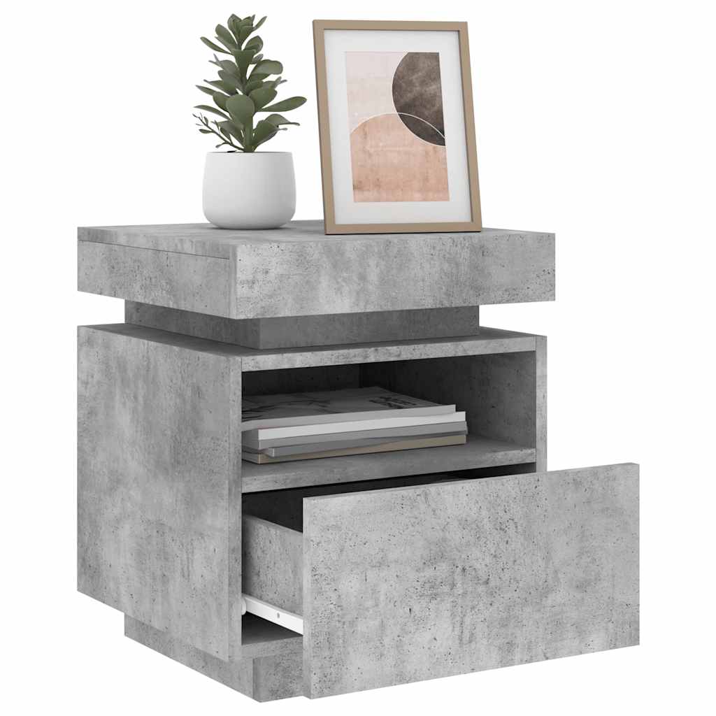 vidaXL Bedside Cabinet with LED Lights Concrete Grey 40x39x48,5 cm