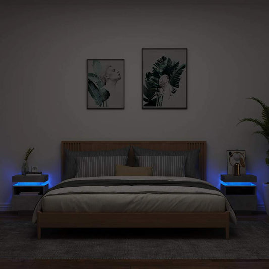 vidaXL Bedside Cabinets with LED 2 pcs Concrete Grey 40x39x48.5 cm