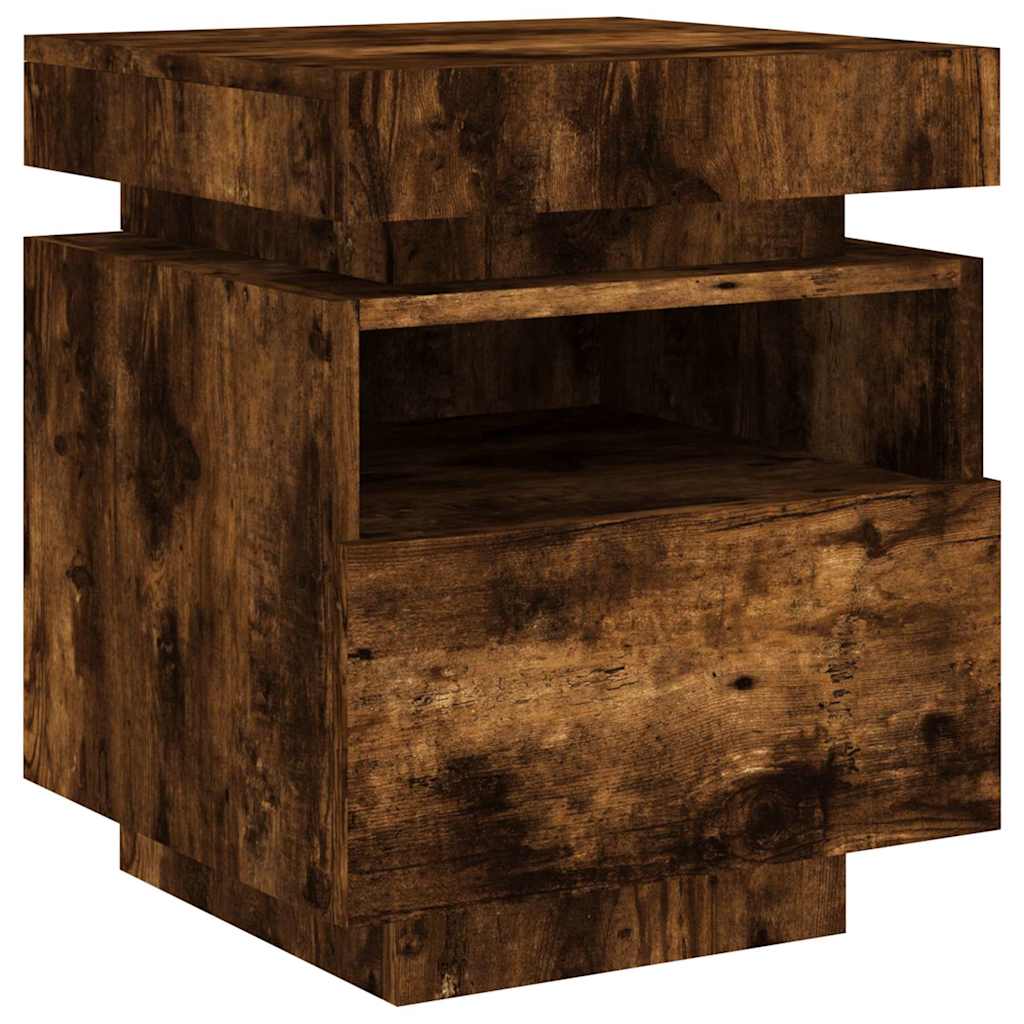 vidaXL Bedside Cabinet with LED Lights Smoked Oak 40x39x48,5 cm