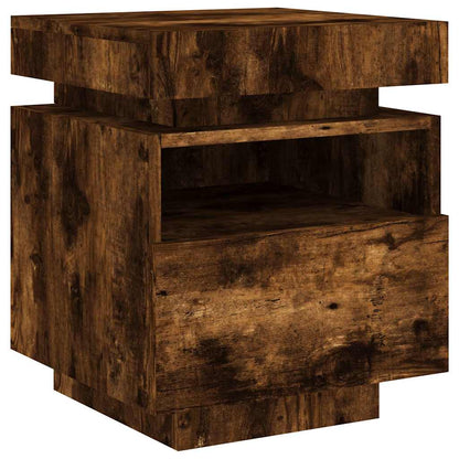 vidaXL Bedside Cabinet with LED Lights Smoked Oak 40x39x48,5 cm