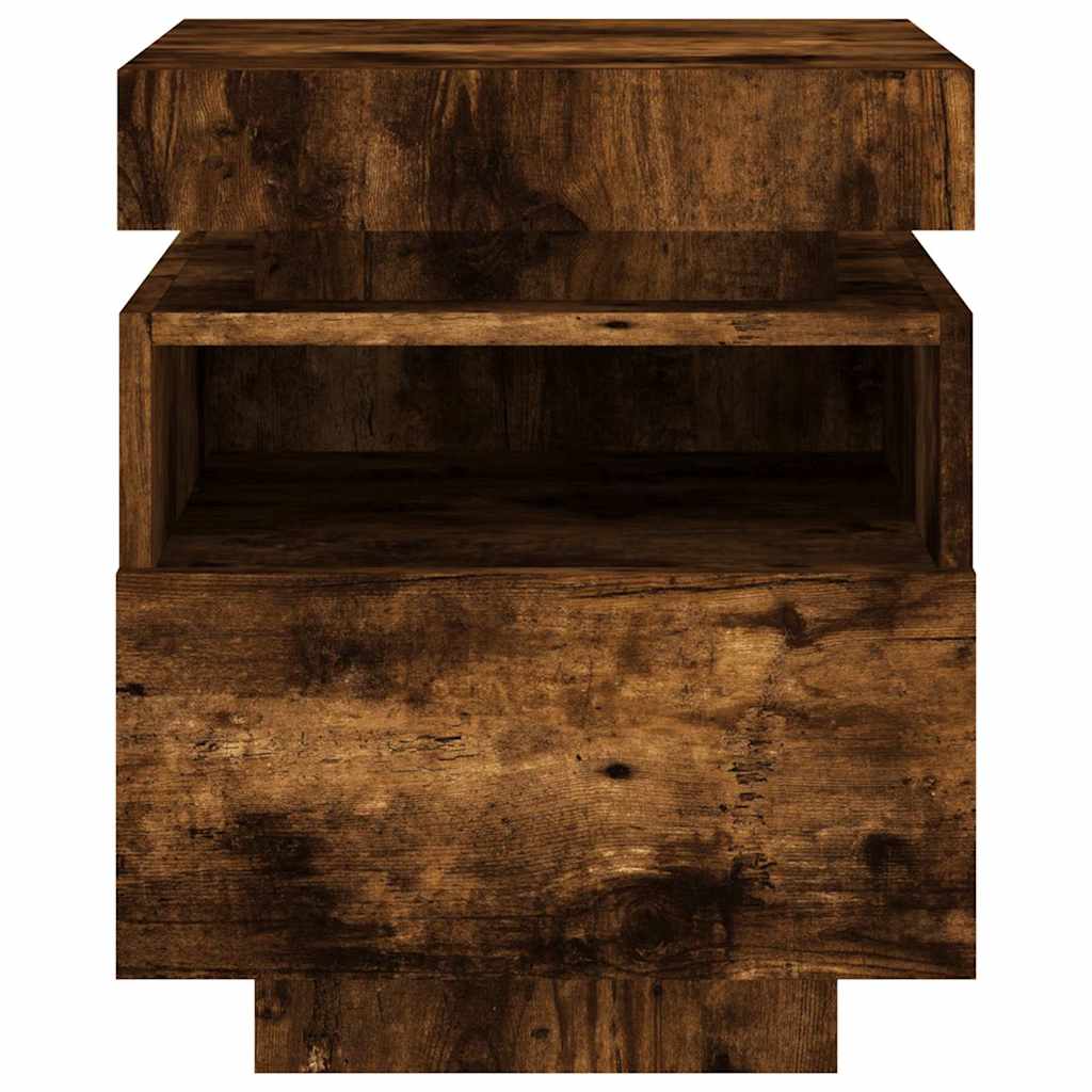 vidaXL Bedside Cabinet with LED Lights Smoked Oak 40x39x48,5 cm