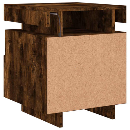 vidaXL Bedside Cabinet with LED Lights Smoked Oak 40x39x48,5 cm