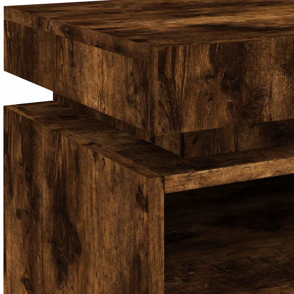 vidaXL Bedside Cabinet with LED Lights Smoked Oak 40x39x48,5 cm