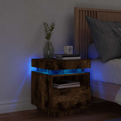 vidaXL Bedside Cabinet with LED Lights Smoked Oak 40x39x48,5 cm