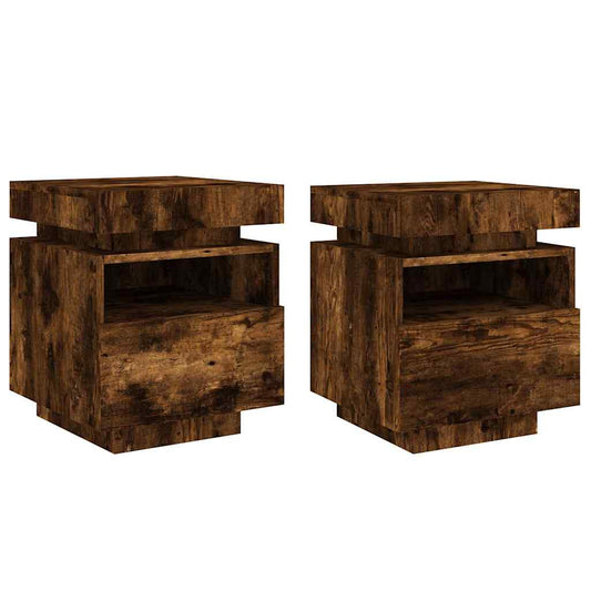 vidaXL Bedside Cabinets with LED Lights 2 pcs Smoked Oak 40x39x48,5 cm