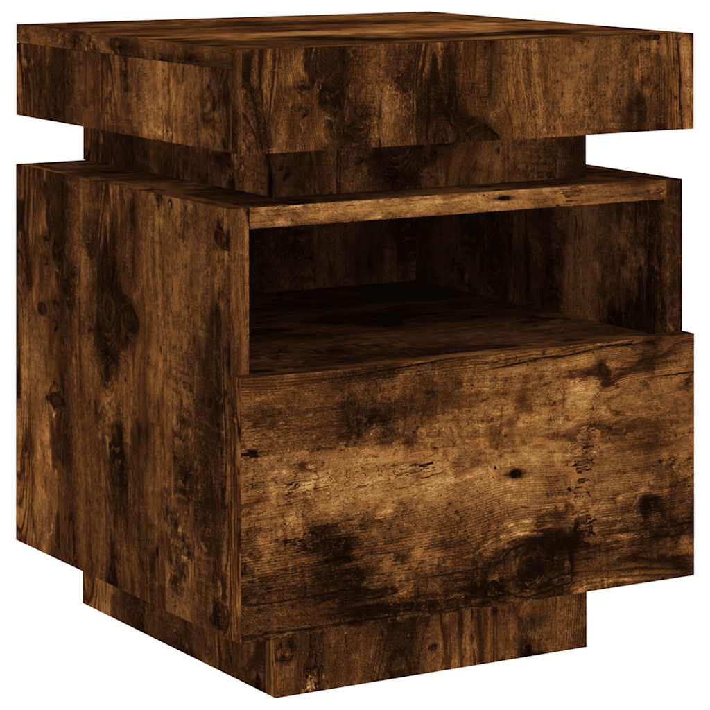 vidaXL Bedside Cabinets with LED Lights 2 pcs Smoked Oak 40x39x48,5 cm