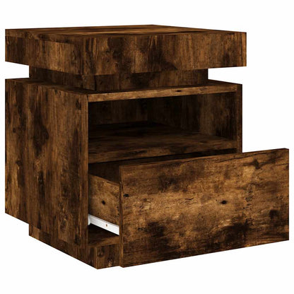 vidaXL Bedside Cabinets with LED Lights 2 pcs Smoked Oak 40x39x48,5 cm